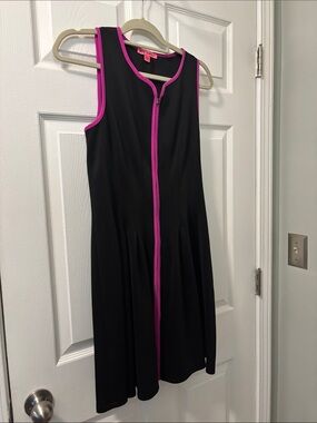 Betsey Johnson Black Midi Dress with Hot Pink Trim